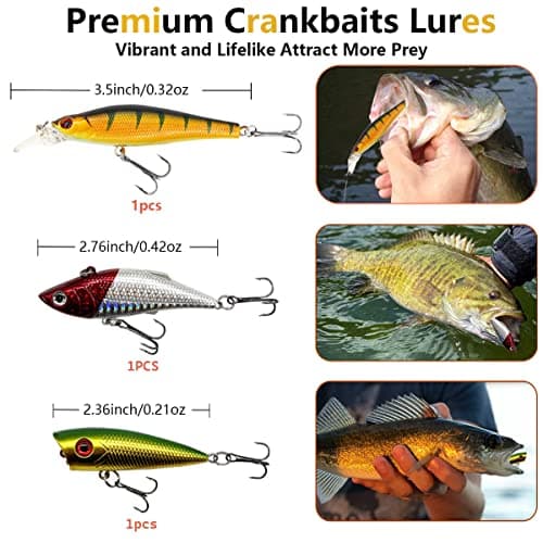 UperUper Fishing Lures Kit Set, Baits Tackle Including Crankbaits, Topwater, Spinnerbaits, Worms, Jigs, Hooks, Tackle Box and More Fishing Gear Lure for Bass Trout - Image 3