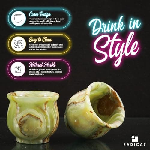 Radicaln Marble Shot Glasses 2" inches Green Onyx handmade Drinking Glasses Set of 2 For Bar accessories, Ideal Vodka, Whiskey and Taquila Glass For Home Bar - Image 3