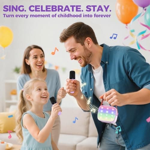 YLL Mini Karaoke Machine with 2 Wireless Microphones, TOP Kids Gifts for Girls Ages 3, 4, 5, 6, 7, 8, 9,10,11,12 +Year Old, 4-12 Years Old Birthday Toy Gift for Girls Boys Party (Purple) - Image 7