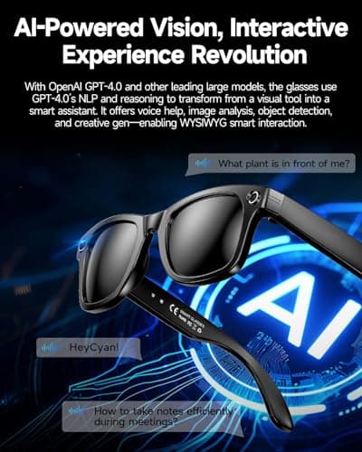 AI Smart Glasses 4K HD Camera, BT Call, 800W Anti-Shake Camera Glasses with Video Recording Dual Mic, Simultaneous Interpretation/GPT Identify Objects, 270mAh Blue Light Glasses（Black） - Image 4