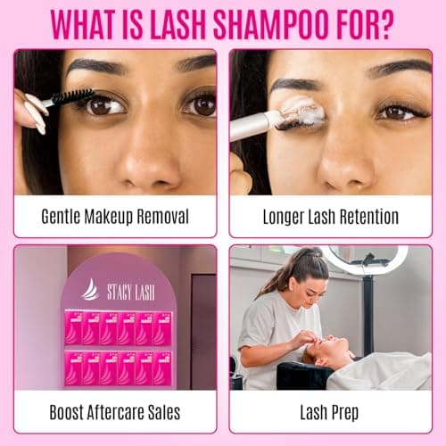 STACY LASH Lash Shampoo Kit Foaming Cleanser with Eye Lash Spoolies & Rinse Bottle & Cleansing Pad & Brush for Eyelash Extensions & Clusters & Natural Eyelashes - Image 8
