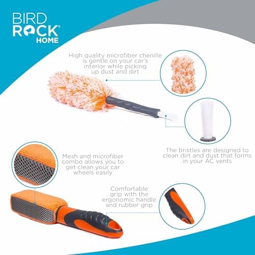 BirdRock Home Car Wash and Detailing Kit | Includes 6 pcs | Exterior and Interior Cleaning | Wheel Brush | Sponge | Duster | Extendable Cleaning Tool - Image 5