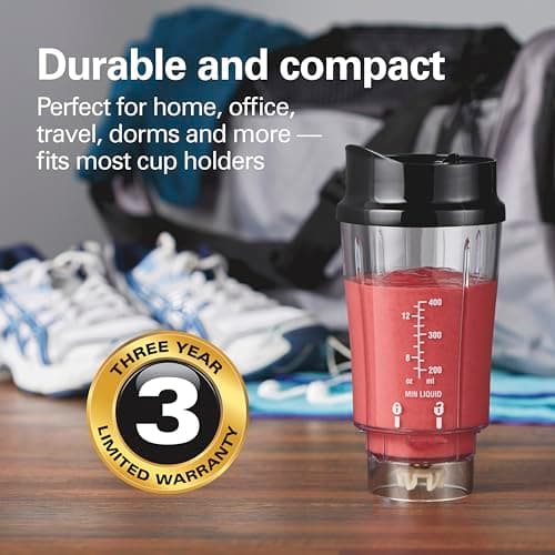 Hamilton Beach Portable Blender for Shakes and Smoothies, 14 Oz BPA Free Travel Cup & Lid, Durable Stainless Steel Blades, Personal Smoothie Blender, Black (51101AG) - Image 5