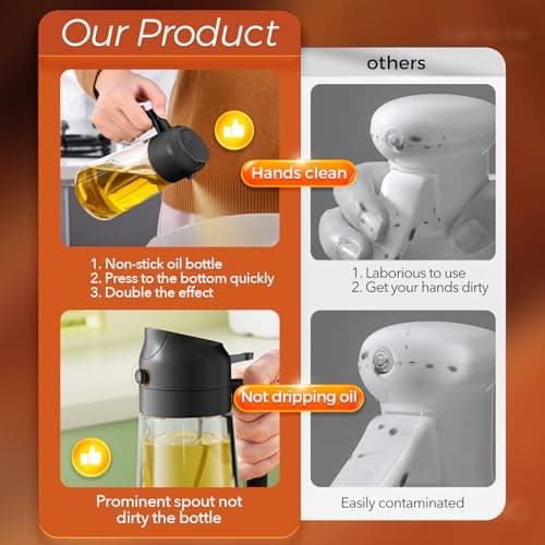 YRRAMATE 16oz/470ml Glass Olive Oil Sprayer for Cooking with Stickers, 2 in 1 Oil Dispenser for Kitchen Gadgets, Food Grade Premium Spray Bottle with Portion Control for Salad, Frying, BBQ (Black) - Image 6