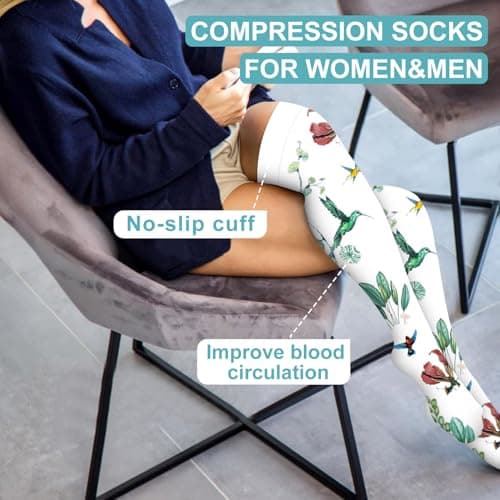 Thigh High Compression Socks for Women and Men Circulation(3 Pairs) Over the Knee-Best Support for Running,Travel - Image 3