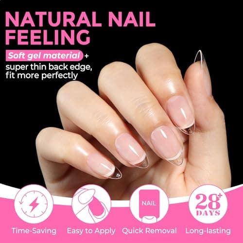 UNA GELLA Short Almond Fake Nails 216pcs Pre-shape Gel Acrylic Nail Tips for Full Cover Nail Extension Home DIY Nail Salon 12 Sizes Gelly Tips - Image 4