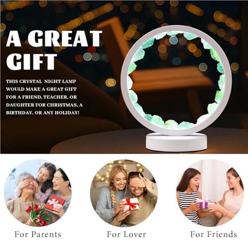 Runyangshi Natural Crystal Green Fluorite Round White Frame Tri-Color Ambient Light Home Decoration Night Light Mother's Day Gift - Image 7