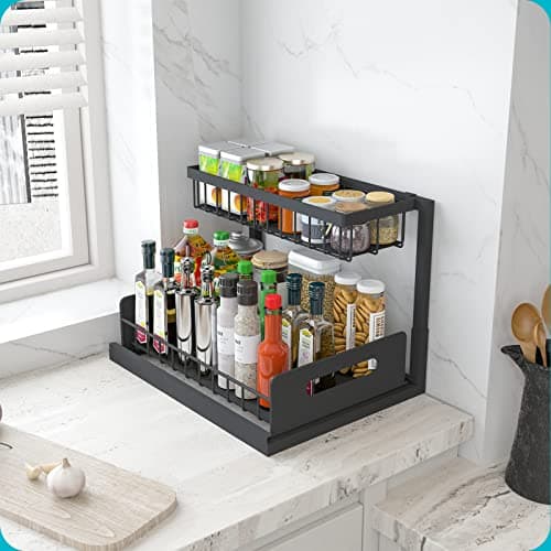 REALINN Under Sink Organizer, Pull Out Cabinet Organizer Slide Out Sink Shelf Cabinet Storage Shelves, Storages for Kitchen Bathroom, Black, 2 Pack - Image 5