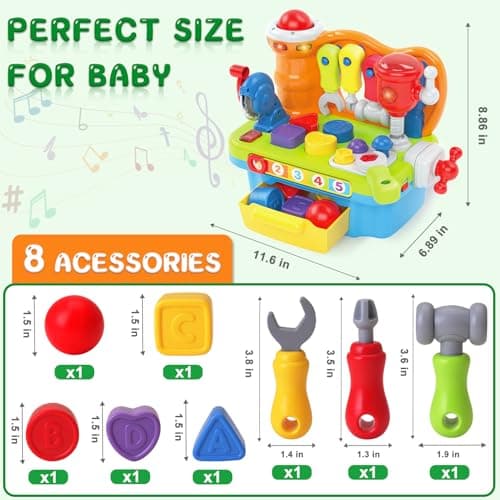 SYAOMUNLY Baby Toys for 1 Year Old Boy Girl Musical Learning Workbench for 1 2 Year Old Boy Birthday Gift Early Educational Sound Shape Toddler Toys Age 1-2 Tool Set for Kids 12-18 Months - Image 3