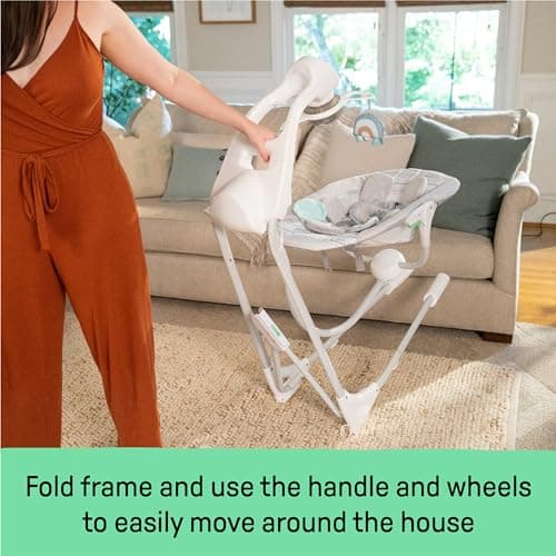 Ingenuity InLighten 5-Speed Baby Swing - Swivel Infant Seat, 5 Point Safety Harness, Nature Sounds, Lights - Van Elephant - Image 5