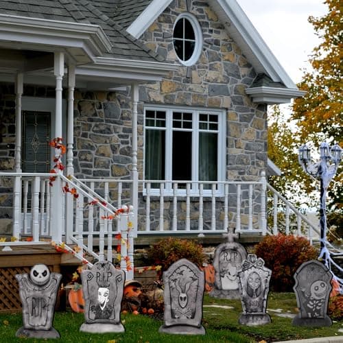 Yuleglowix 17 Inch Halloween Yard Signs Tombstones for Graves Decor Set with Stakes. Nightmare Before Christmas Inspired, Halloween Gravestones Outdoor Decorations Scary Decoration Displays for Party - Image 7