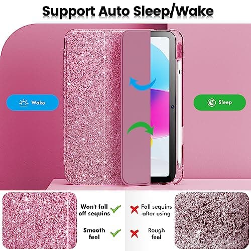 INFILAND Compatible with iPad A16 11th Generation 11 Inch 2025 Case, iPad Case 10th Generation 10.9 Inch, Glitter Cover with Sparkly Clear Back, Pencil Holder, for Kids Girls (Rose Pink) - Image 5