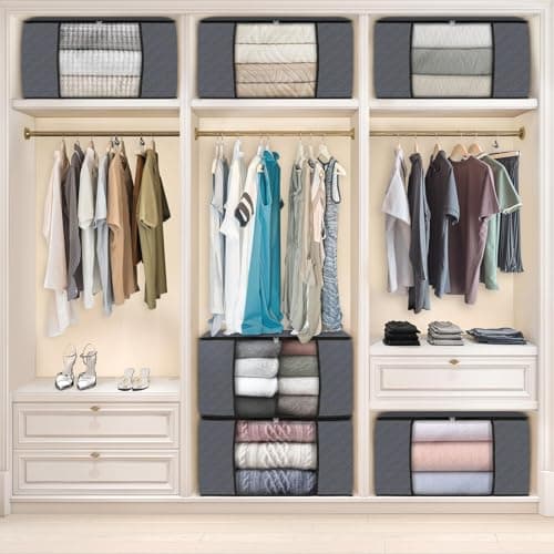 Fab totes 6 Pack Clothes Storage, Foldable Thick Fabric Blanket Storage Bags, Containers for Organizing Bedroom, Closet, Clothing, Comforter,Closet Organization with Handle,Grey - Image 6