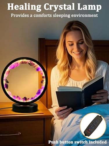 Amethyst Crystal Table Lamp, Natural Healing Crystals Bedside Lamp, 3 Colors Dimming Mode USB Port Night Light Energy Purple Crystal Lamp for Living Room Bedroom Home Decor Birthday Gift for Women - Image 2