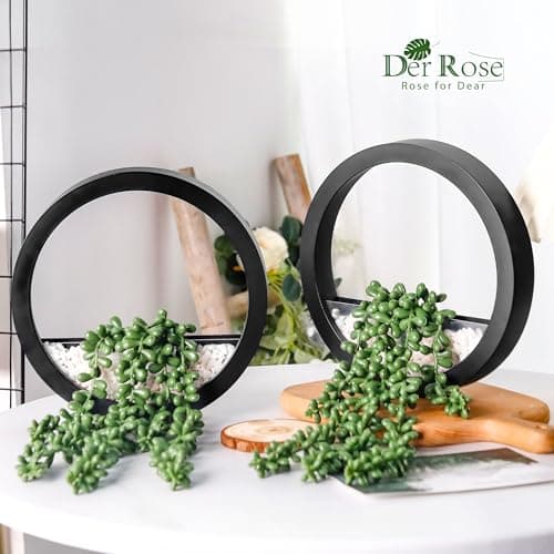 Der Rose 2 Pack Fake Plants Hanging Artificial Succulents Plants in Black Pots for Living Room Bathroom Accessories Boho Farmhouse Wall Decor - Image 4