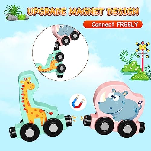 Zeoddler Toys for Toddlers, 11 Magnetic Wooden Animals Train Set, Montessori Toys for Toddlers, Preschool Learning Activities for Kids, Birthday Gifts for Boys, Girls - Image 4