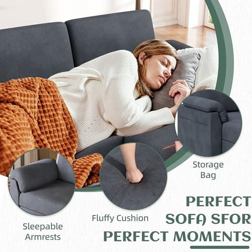 Vongrasig 79" Convertible Sectional Couches Sofa with Storage Ottoman, 3 Seat L Shaped Couch with Side Storage Pockage, Linen Fabric Small Couches for Living Room, Apartment and Small Space, Grey - Image 5