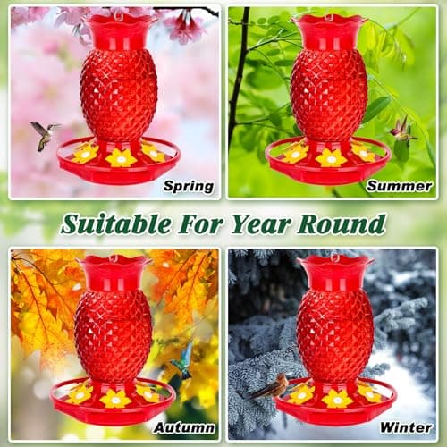 Fchstaer Glass Hummingbird Feeders for Outdoors Hanging Ant and Bee Proof 16OZ 2 Pack Red Pineapple Humming Bird Feeder with 6 Feeding Ports and Ant Moat Hummingbird Gifts for Women Garden Decor - Image 6