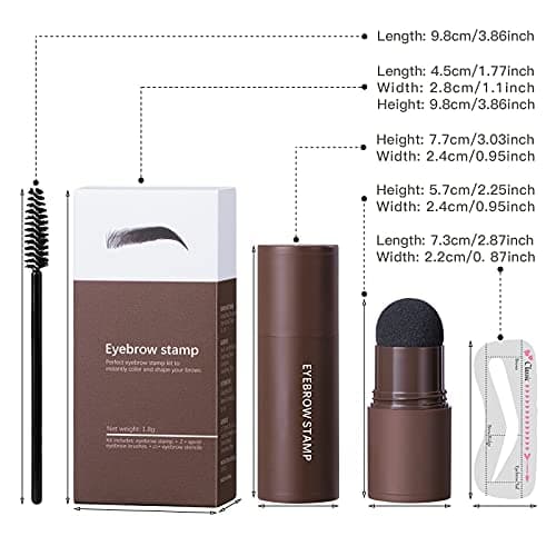 Eye-Brow Stamp Stencil Kit, Waterproof Brow Stamp Shaping Kit Eye Brow Definer & Filling Powder, Women Makeup Tools with 10 Reusable Eyebrow Stencils, 2 Brushes (Dark Brown) - Image 2