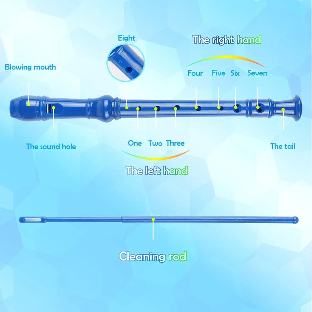 Mr.Power Soprano Recorder German Style C Key 8 Holes Easy Instrument for Beginners School Student Home Entertainment (Blue) Plastic, 3-piece detachable Blue - Image 6