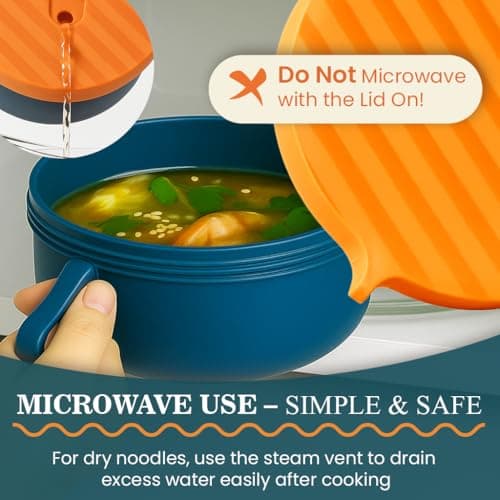 AI LOVE PEACE Ramen Bowl, 40 oz Microwaveable Noodle Cooker for Ramen, Pho, Soup, and Pasta, Dishwasher Safe and Portable, Ideal for Home, Office, Dorm, or Gift (Orange) - Image 5