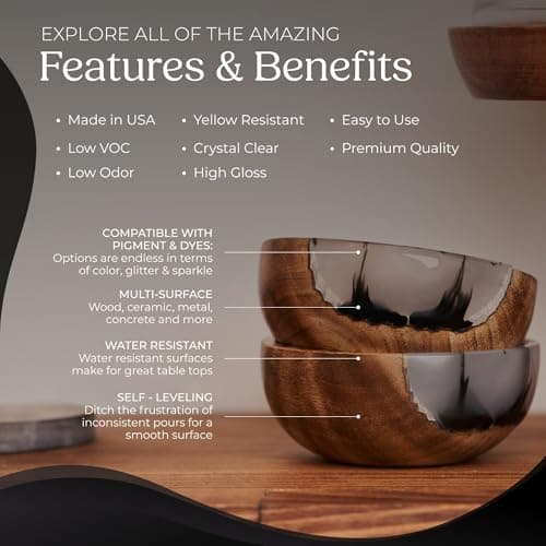 Promise Epoxy Epoxy Resin Kit 1 Gal-Crystal Clear, UV Resistant, Self Leveling, Food Safe for Table Top, Arts & Crafts, Wood Casting, Jewelry Making, Use with Mica Powder, Silicone Molds, Alcohol Ink - Image 3