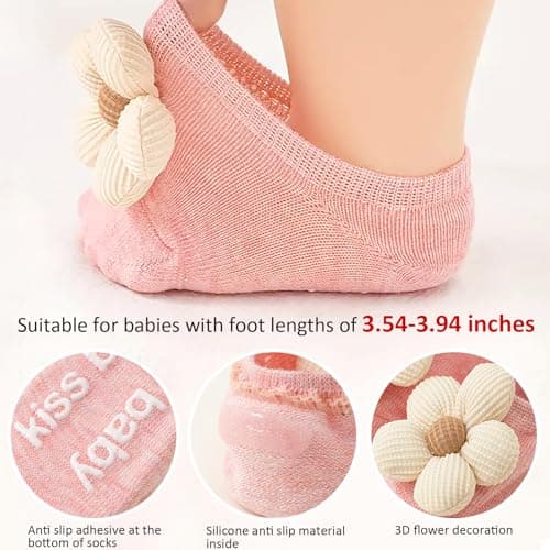 KEAINVRN 4Packs Baby Girls Socks,Flower Non-Slip Grips for Babies Toddler Princess Low Cut Socks Baby Christmas Gifts (US, Age, 0 Months, 6 Months, multicolor) - Image 5
