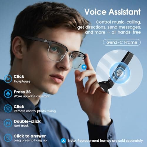 Emerhome Gen3 Smart Translation Glasses – Bluetooth Glasses with Dual Temples (Bluetooth+Standard), Real-Time AI Interpreter, Touch Control, Voice Assistant – Lightweight for Travel, Work, Business - Image 5