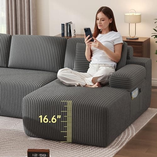 DURASPACE 126.2'' Modular Sectional Sofa, Convertible U Shaped Cloud Couch with Memory Foam, Corduroy Boneless Sectional Couches for Living Room, No Assembly Required (Gray) - Image 6