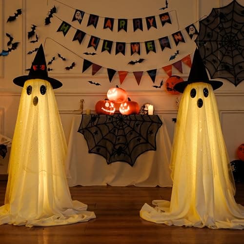 2Packs Halloween Decorations Outdoor,Halloweens Party Decoration Indoor,Spooky Ghost with Remote Control String Lights,Halloween-Ghost Lights for Porches Yards Gardens Lawn - Image 3