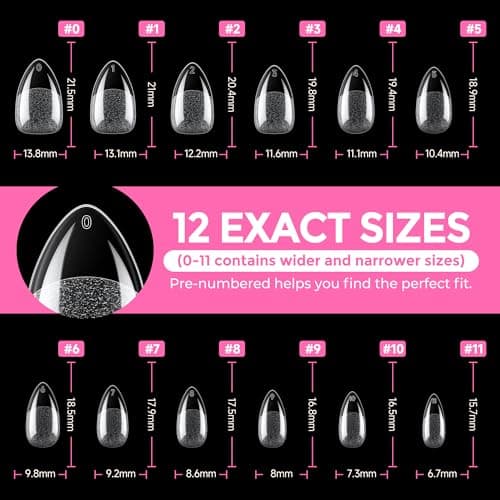 UNA GELLA Short Almond Fake Nails 216pcs Pre-shape Gel Acrylic Nail Tips for Full Cover Nail Extension Home DIY Nail Salon 12 Sizes Gelly Tips - Image 8