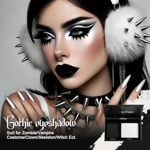 Black White Makeup Palette, White Pressed Setting Powder Goth Halloween Black Gothic Foundation & EyeShadow Kit, Matte Finish for Smokey Eyes, High-Pigment Face Paint Skeleton Cosplay & Costume Looks - Image 2