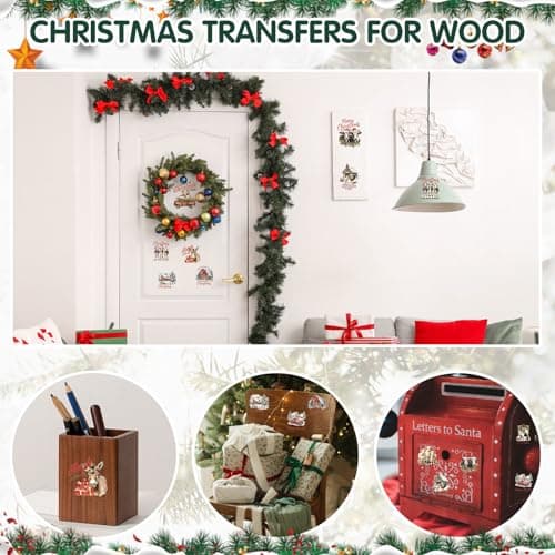 ZMRU 24 Sheets Vintage Christmas Rub On Transfers for Crafts, Rub On Transfers Christmas for Wood，Furniture Decals, Glass, Porcelain, Leather, Canvas, Fabric Projects,3 * 3inch(Farm Christmas) - Image 5