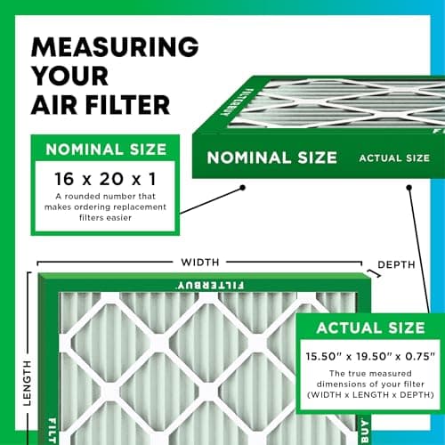 Filterbuy 16x20x1 Air Filter MERV 8 Dust Defense (4-Pack), Pleated HVAC AC Furnace Air Filters Replacement (Actual Size: 15.50 x 19.50 x 0.75 Inches) - Image 2
