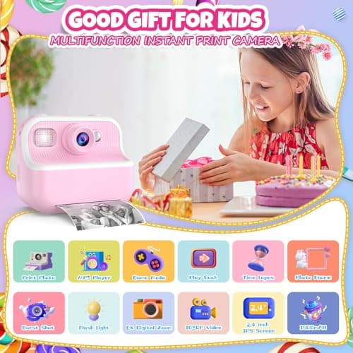 TOZDTO Kids Camera Instant Print,1080P HD Dual Lens Selfie Camera Toys for Girls & Boys Ages 3-12, Instant Photo Printing with 3 Rolls of Paper & 32GB Card, Christmas Birthday Gift for Toddlers (Pink) - Image 2