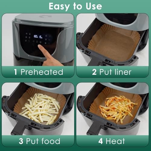 Air Fryer Paper Liners, 125Pcs Parchment Paper, Air Fryer Liners Disposable for Microwave, Non-Stick Air Fryer Liner Square Free of Bleach (8IN) - Image 8