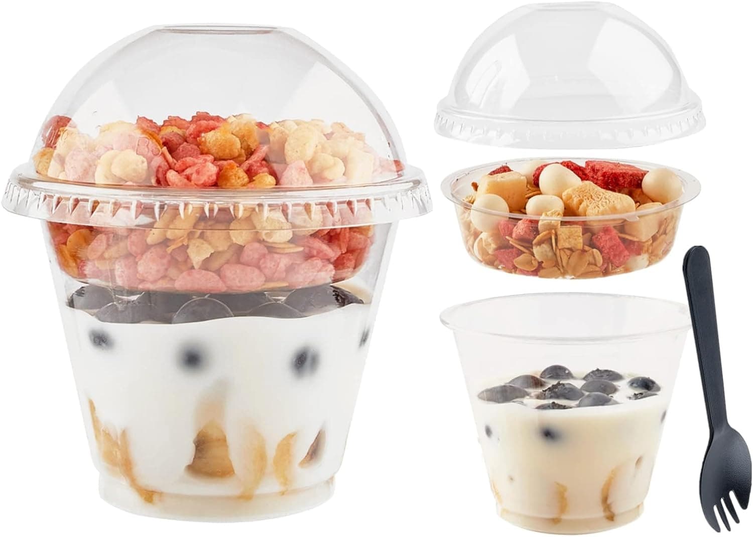 Amazon.com: Zezzxu 50 x 9 oz Clear Plastic Yogurt Parfait Cups with Dome Lids, Insert | Yogurt Containers with Lids, Separate Granola Holder, Spork, For Breakfast and Snacks To Go, No Leaking : Health & Household
