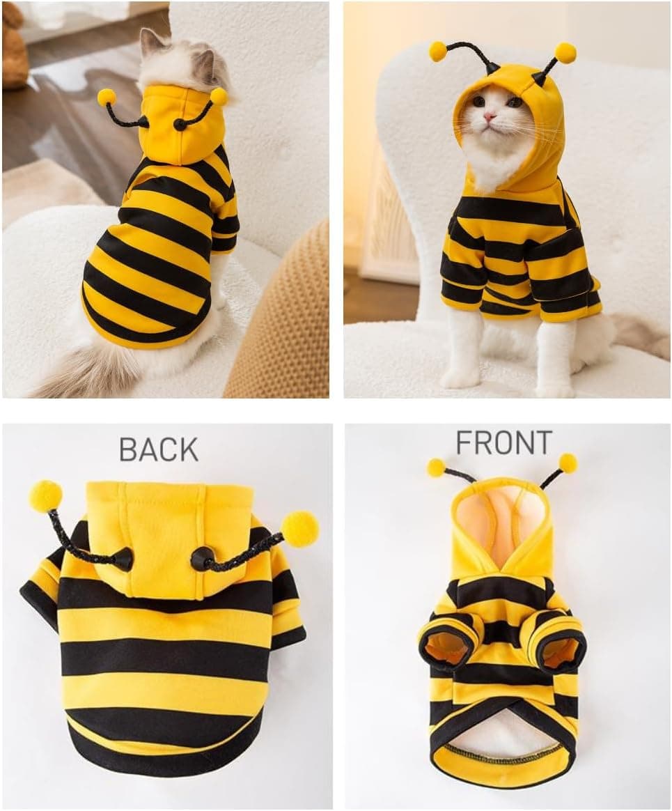 Amazon.com : Selena Cat Bee Antennae Costume Hoodies Cute Bee Stripes Dog Kitten Puppy Pet Apparel (Medium,Yellow&Black) : Pet Supplies - Image 4
