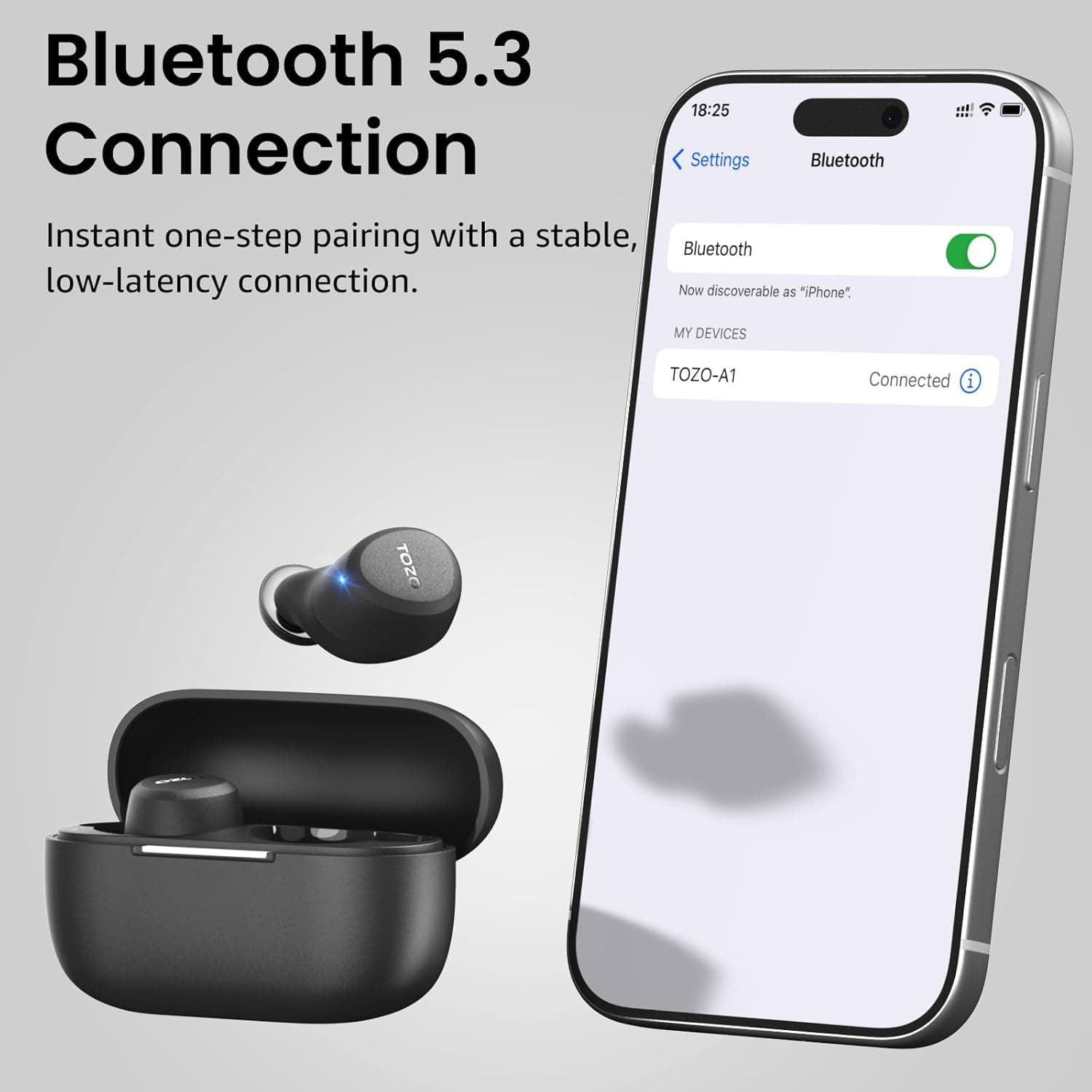 TOZO A1 Wireless Earbuds Bluetooth 5.3 Light Weight in Ear IPX5 Waterproof Headphones 2 Mic for AI Calls, Immersive Premium Sound Bass Headset with Charging Case, 32 Presets EQ Customization via App Black Small Classical Edition - Image 9