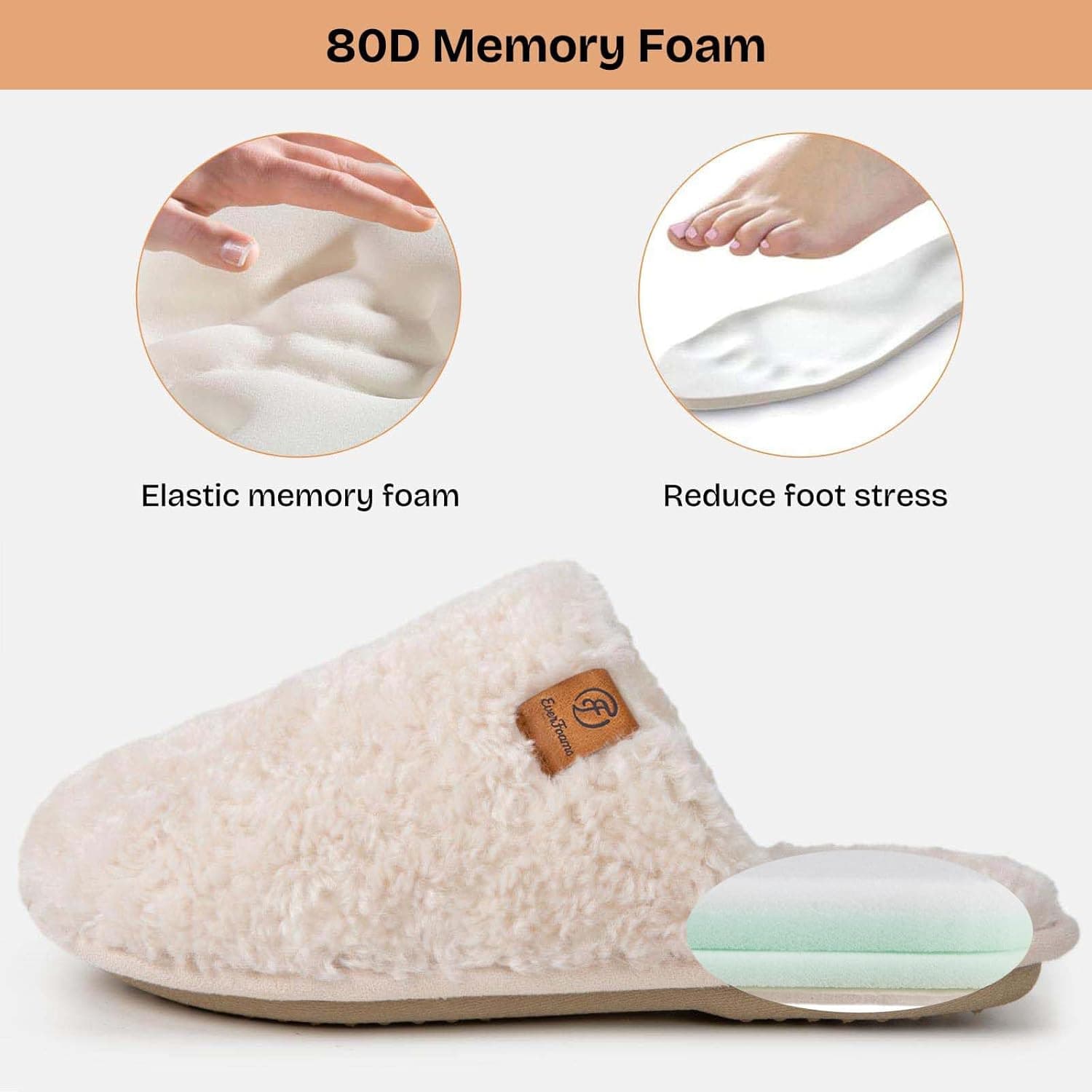 EverFoams Women's Fuzzy Slip-on Slippers Warm Cozy Soft Lightweight Memory Foam Indoor House Shoes 7-8 Cream White - Image 4