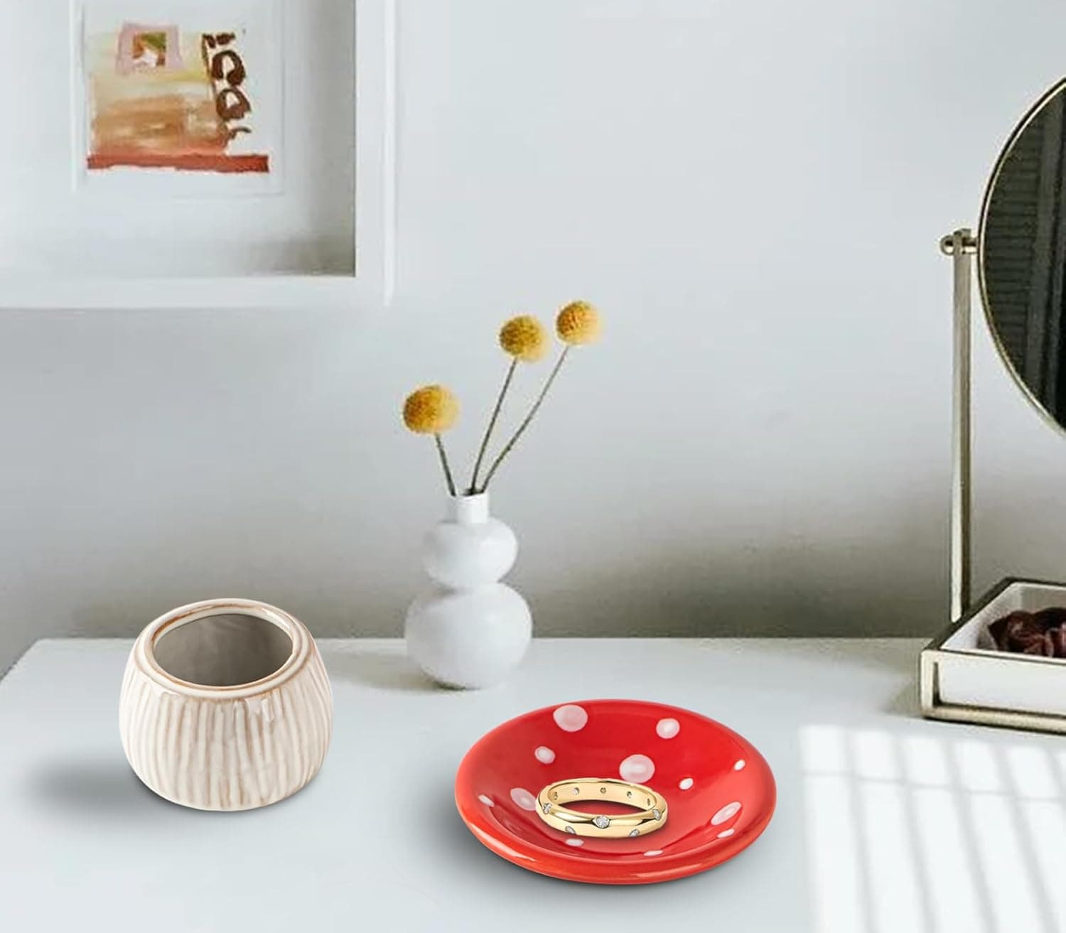 Mushroom Ring Holder Jewelry Tray Red Dish Ceramic Trinket Storage Jar Mini Engagement Ring Holder - Image 8