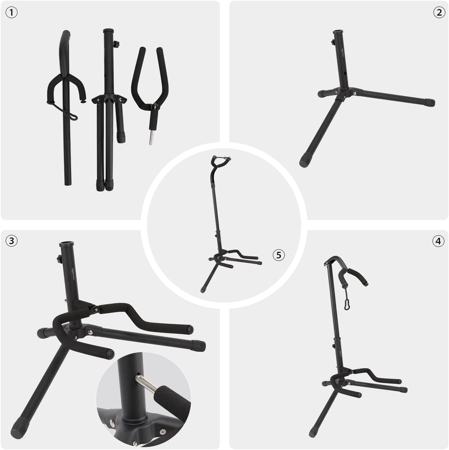 Amazon Basics 可调高度可折叠吉他架，适用于原声吉他、电吉他、贝斯和班卓琴，稳固支持，黑色 - Image 8