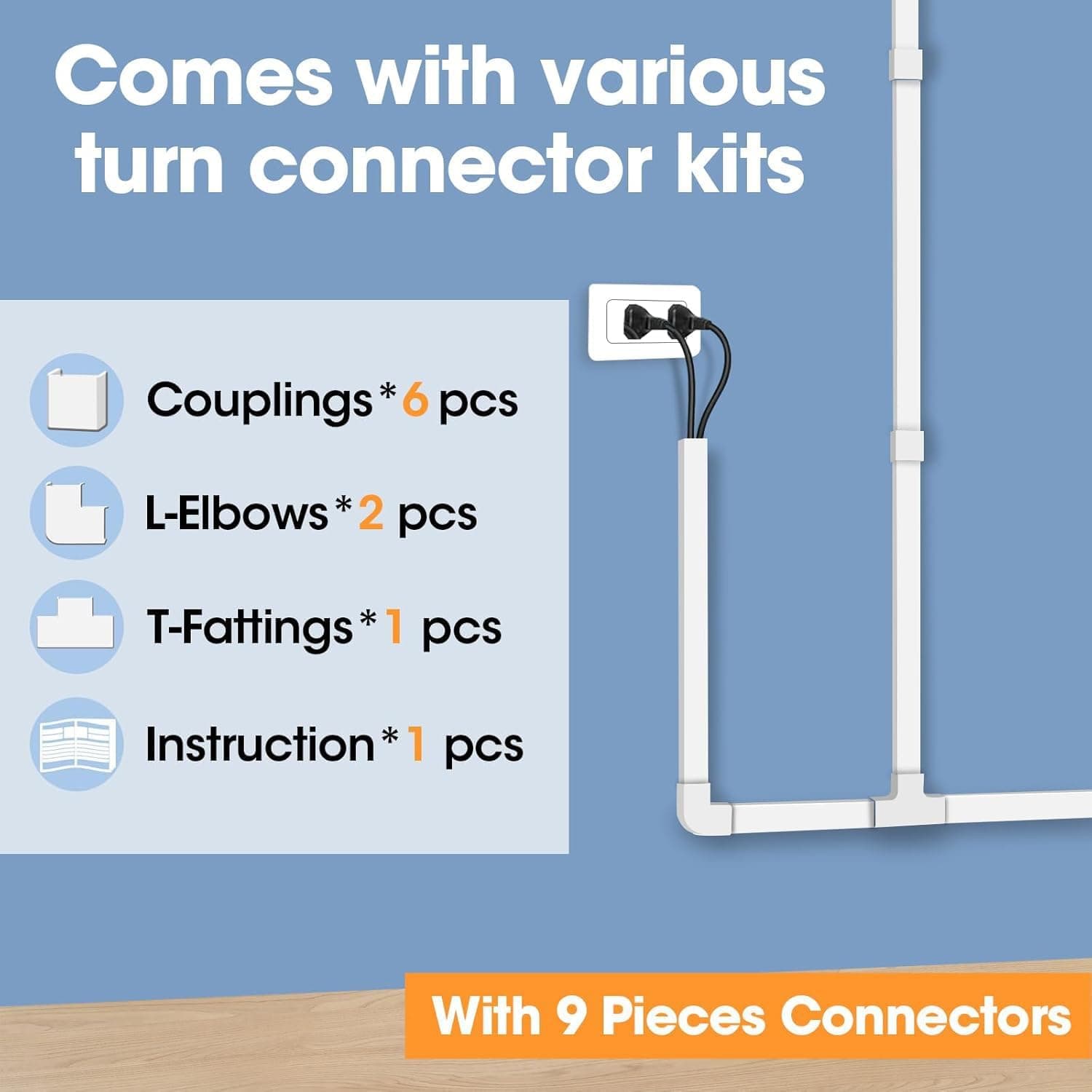 116in Cord Hider Kit, Cord Covers for Wires on Wall, Paintable Cable Raceway, Cord Hider for Wall Mount tv, tv Cable Hider Wall kit, Wire Covers for Cords, W0.96in X H0.57in, White - Image 4