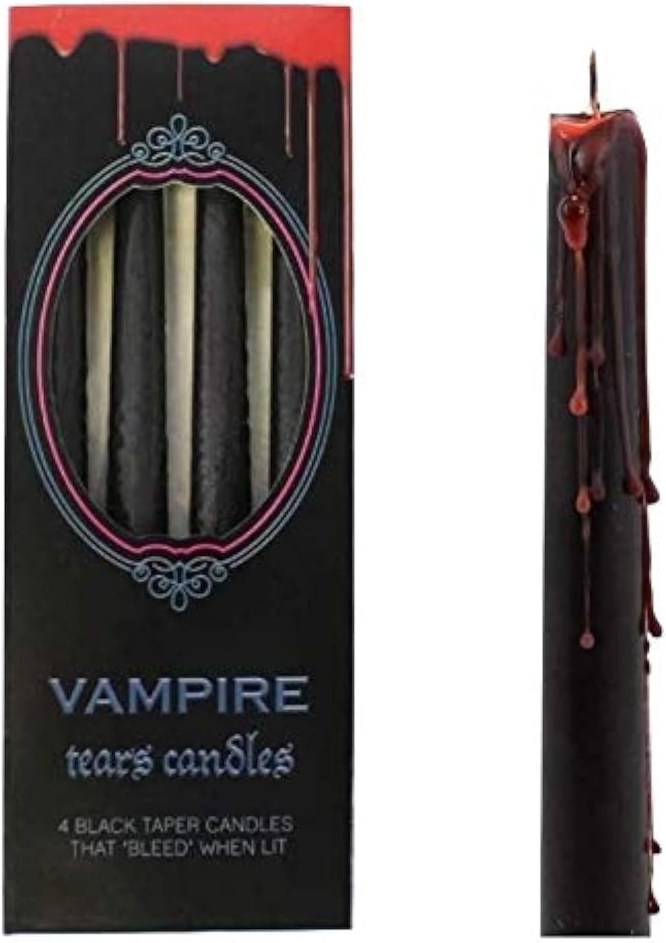 something different Vampire Tears Black Candles - Set of 4 Bleeding Candles - Gothic Rituals Halloween - Image 2