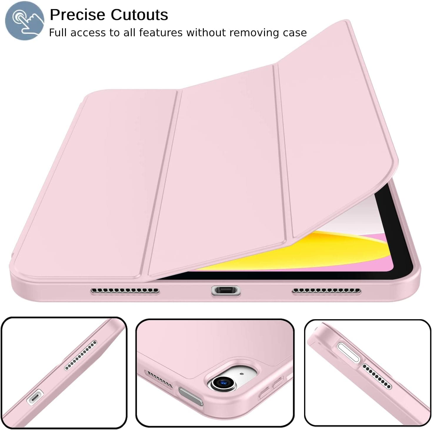 iMieet iPad (A16) Case/iPad 10th Generation Case [11-Inch 2025/10.9 Inch 2022] with Pencil Holder, Trifold Stand Smart Cover with Soft TPU Back,Auto Wake/Sleep(Pink) - Image 3