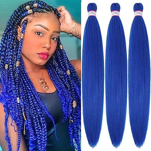 Col Bling Blue Braiding Hair Pre Stretched, 28 Inch Long Braid Hair Extensions for Women, Box Braids Hair Yaki Texture, Professional Synthetic, Softness, Knotless Easy to Install