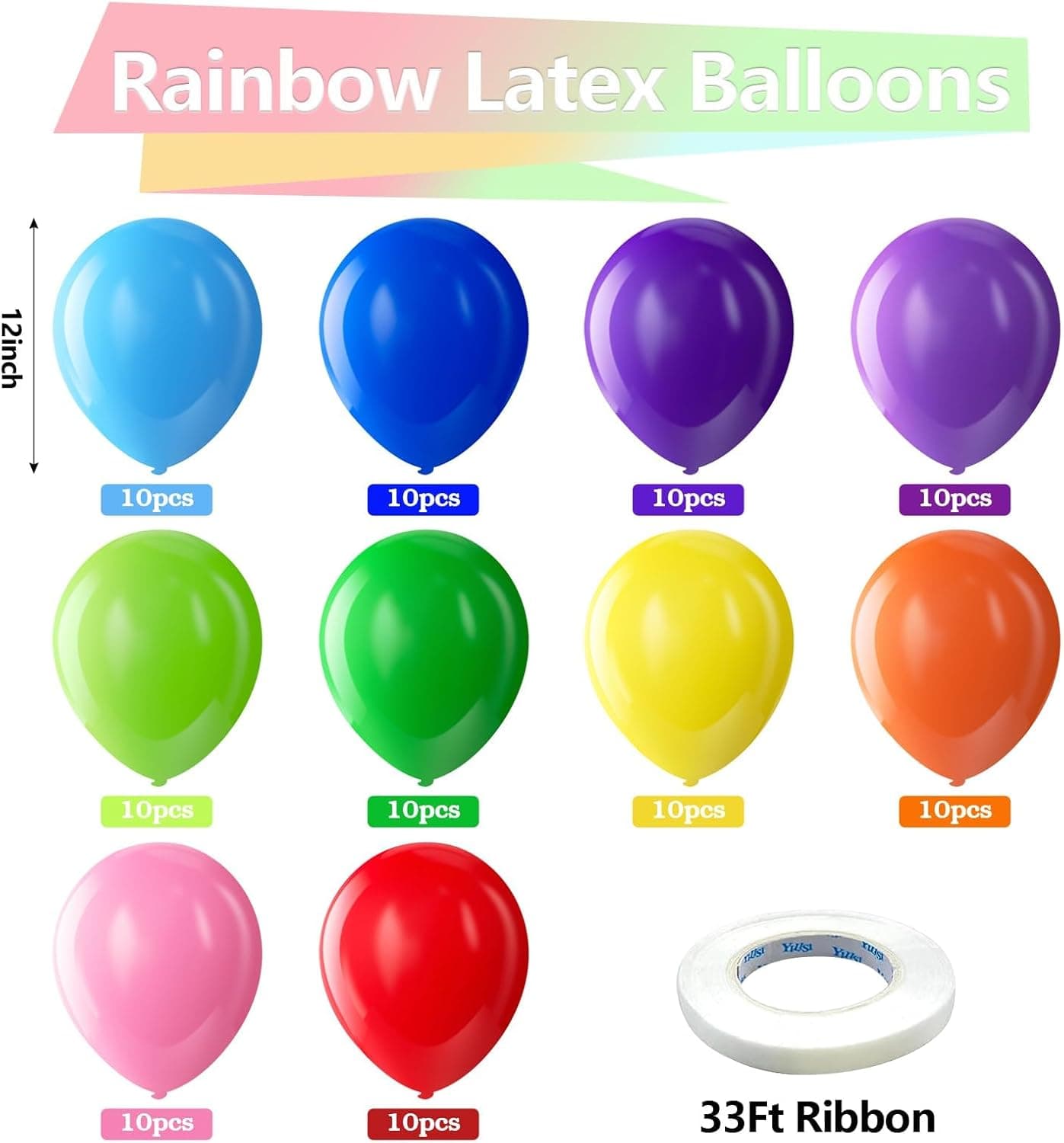 Bezente Assorted Rainbow Latex Balloons, 100 Pack 12 inch Round Helium Bright Color Balloons for Birthday Bridal Shower Wedding Party Decorations 12inch (Normal) A001-assorted - Image 2