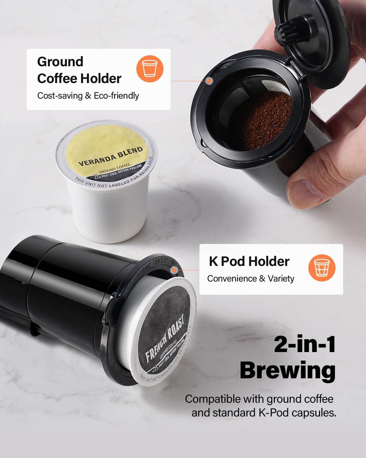 SHARDOR Hot & Iced Coffee Maker, K Cup Coffee Maker Compatible with Ground Coffee, Single Serve Coffee Machine with Bold Setting, Reusable Filter, Travel Mug Friendly, Compact Design, Grey - Image 4