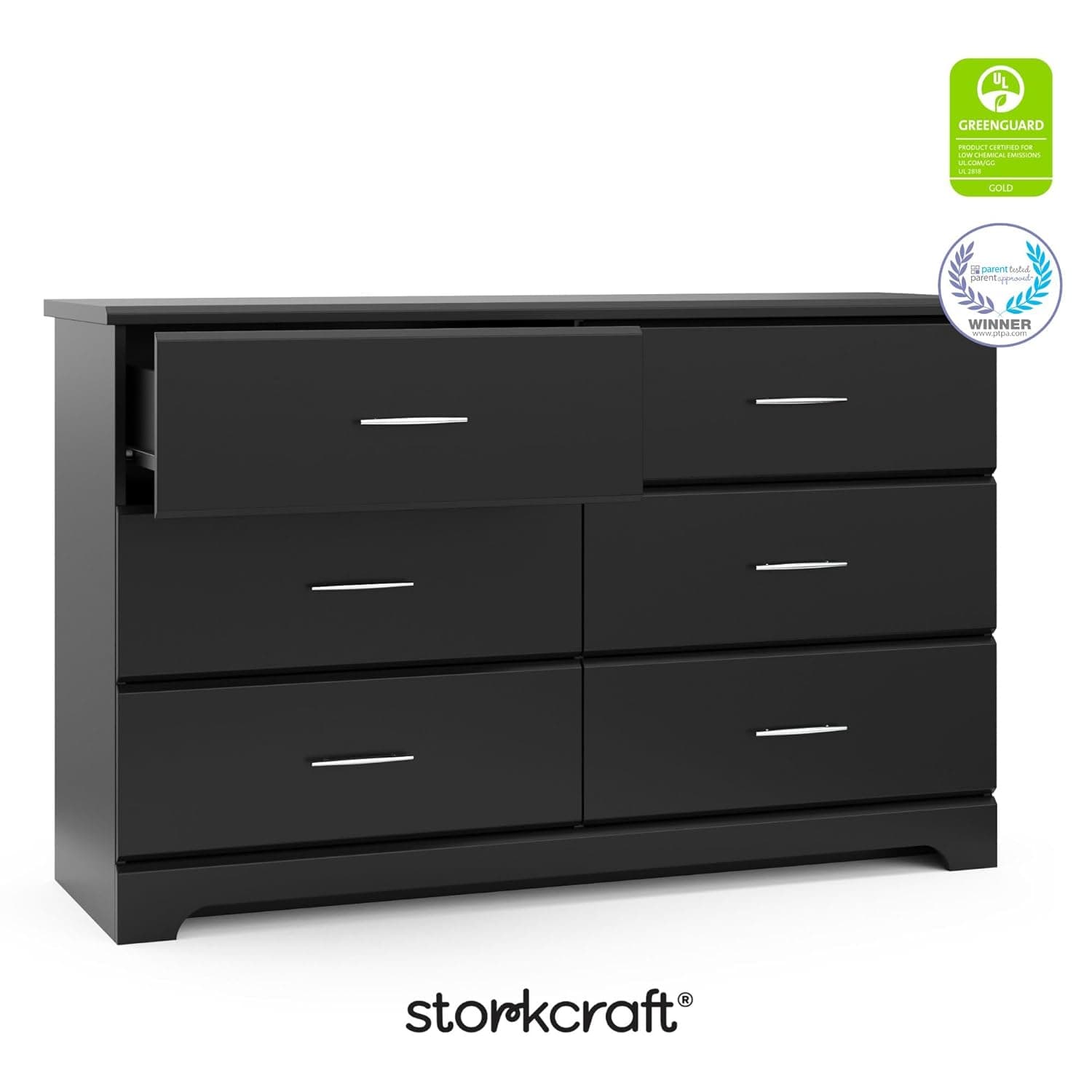 Storkcraft Brookside 6-Drawer Dresser (Black) – GREENGUARD Gold Certified, Nursery & Kids Storage, Nursery Essentials, Kids Room Storage, Durable Bedroom Dresser Black 6 Drawer Dresser - Image 10