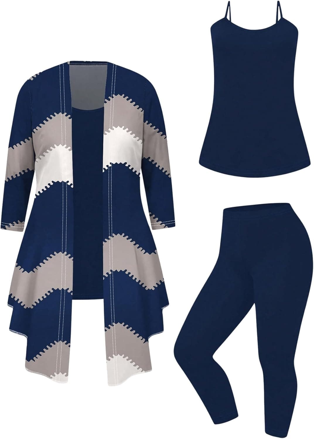 SOLY HUX Women's Plus Size 3 Piece Yoga Outfits Color Block Print Cardigan and Cami Tops with Pants Activewear Set XX-Large Plus Multicoloured Geometric - Image 2